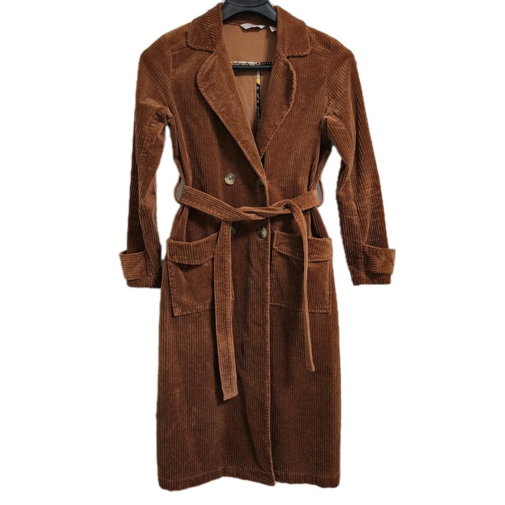 Laurie Felt Trench Coat Women 6 Brown Corduroy Belted Double Breasted Jacket